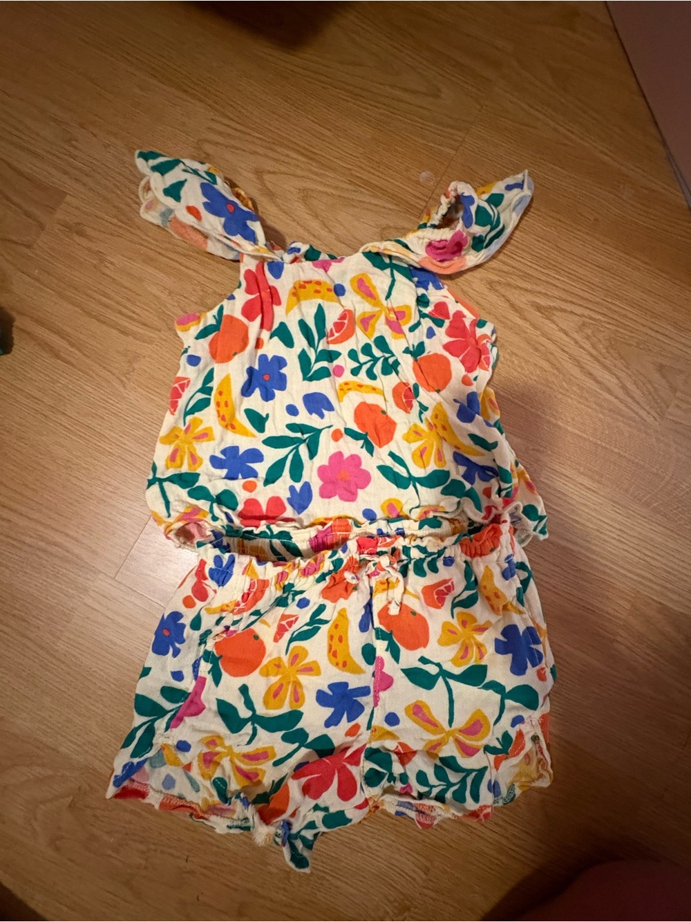 Old Navy Cream Floral Multicolor Girls' Two-Piece Romper Set